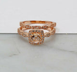 2.5ct Round Peach Morganite Engagement Ring Bridal Set Halo 14k Rose Gold Finish