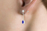 2ct Oval Blue Sapphire Chain Vertical Drop Dangle Earrings 14k White Gold Finish