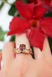 1ct Pear Cut Red Garnet Engagement Ring Floral Petal Solitaire 14k RoseGold Over