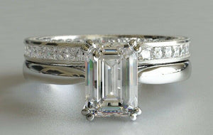 2ct Emerald Cut Diamond Engagement Ring Halo Bridal Set 14k White Gold Finish