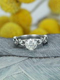 Vintage Art Deco Engagement Ring 1.4ct Round Cut Diamond 14k White Gold Finish