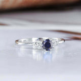 1ct Round Cut Blue Sapphire Engagement Ring Petite Minimalist 14k WhiteGold Over