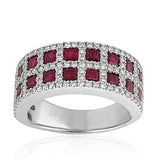 2Ct Princess Cut Pink Ruby Diamond Squares Halo Band Ring 14K White Gold Finish