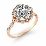 1.5ct Cushion Cut VVS1 Diamond Floral Women Engagement Ring 14k Rose Gold Finish