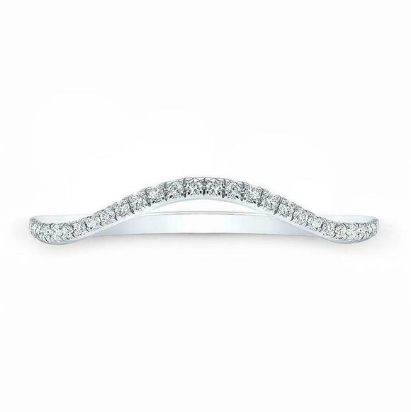 0.7ct Round Cut VVS1 Diamond Wedding Band Stackable Curved 14k White Gold Finish