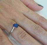 1ct Oval Blue Sapphire Engagement Ring Solitaire with Accent 18k White Gold Over