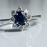 2.15ct Oval Cut Blue Sapphire Halo Floral Engagement Ring 14k White Gold Finish