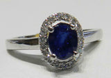 2.5ct Engagement Ring Oval Cut Blue Sapphire Diamond Halo 14k White Gold Finish