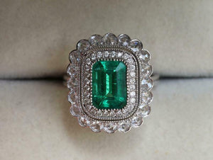 5ct Engagement Ring Green Emerald Cut Milgrain Halo Cocktail 14k White Gold Over