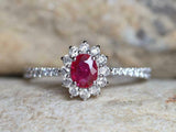 2.3ct Engagement Ring Oval Cut Pink Ruby Diamond Floral Halo 14k White Gold Over