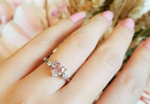 2ct Heart Cut Peach Morganite Engagement Ring 14k White Gold Finish Trilogy