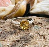 2.1ct Engagement Ring Cushion Cut Yellow Citrine Solitaire 14k White Gold Finish