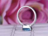 1.7ct Emerald Cut Blue Topaz Engagement Ring Diamond Accent 14k WhiteGold Finish