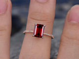 1.4Ct Emerald Cut Red Garnet Solitaire Engagement Ring 14K Rose Gold Finish