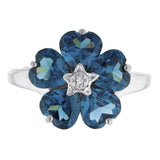 5ct Engagement Ring Heart Cut London Blue Topaz Floral 14k White Gold Finish