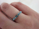 1ct Round Blue Aquamarine Alternate Diamond Eternity Band 14k White Gold Finish