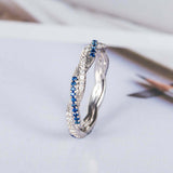 1.2ct Round Cut Blue Sapphire Wedding Band Infinity Eternity 14k White Gold Over