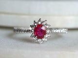 2.3ct Engagement Ring Oval Cut Pink Ruby Diamond Floral Halo 14k White Gold Over