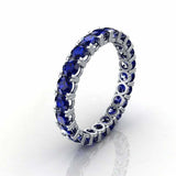 3.3ct Round Cut Blue Sapphire Wedding Band Iced Full Eternity 14k WhiteGold Over