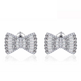 3Ct Baguette Cut Diamond Bow Tie Knot Cluster Stud Earrings 14K White Gold Over