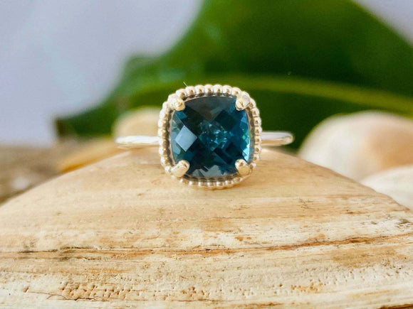 2ct Engagement Ring Cushion Cut London Blue Topaz Solitaire 14k White Gold Over