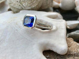 2ct Engagement Ring Radiant Cut Blue Sapphire Solitaire 14k White Gold Finish