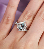 2.3ct Pear Blue Aquamarine Engagement Ring Curved Bridal Set 14k White Gold Over