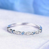 1ct Round Cut Blue Aquamarine Half Eternity Vintage Band 14k White Gold Finish