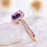 1.9ct Cushion Cut Purple Amethyst Engagement Ring Diamond Halo 18k RoseGold Over