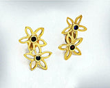 0.2ct Round Cut Blue Sapphire Flowers Climber Stud Earrings 14k Yellow Gold Over