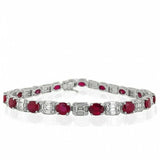 15Ct Oval Cut Pink Ruby Baguette Diamonds Tennis Bracelet 14K White Gold Finish