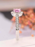 2ct Oval Cut Pink Sapphire Halo Solitaire Engagement Ring 14k White Gold Finish