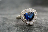 2.2ct Engagement Ring Heart Cut Blue Sapphire Diamond Halo 14k White Gold Finish