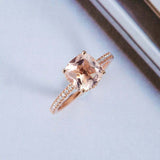 1.5ct Cushion Cut Morganite Engagement Ring Accents Solitaire 14k Rose Gold Over