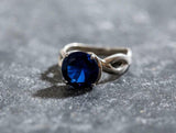 1.2ct Engagement Ring Round Cut Blue Sapphire Infinity 14k White Gold Finish