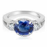 2.5ct Oval Cut Blue Sapphire Engagement Ring Split Shank 14k White Gold Finish