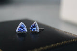 2ct Trillion Cut Blue Tanzanite Diamond Halo Stud Earrings 14k White Gold Finish