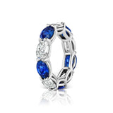 6Ct Oval Cut Alternating Blue Sapphire Diamond Eternity Band 14K White Gold Over