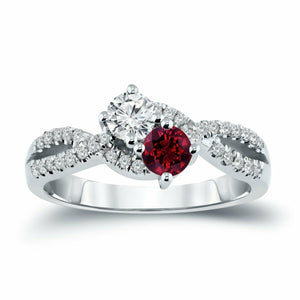 2.3Ct Round Cut Diamond Ruby Two Stone Engagement Ring 14K White Gold Finish