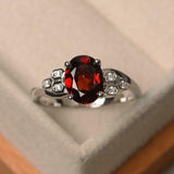 2.5ct Oval Cut Red Garnet Solitaire Honeycomb Accent Ring 14k White Gold Finish