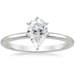 1ct Pear Cut Diamond Solitaire Engagement Ring 14k White Gold Finish Six Prong