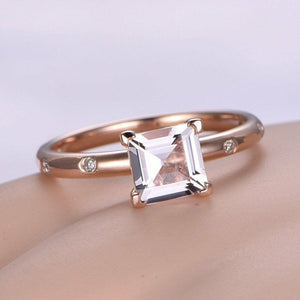 1ct Asscher Cut Peach Morganite Solitaire Engagement Ring 14k Rose Gold Finish