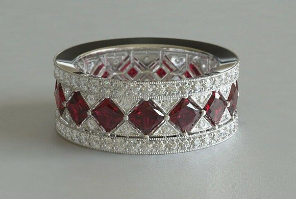 5ct Princess Cut Pink Ruby Diamond Cocktail Eternity Band 14k White Gold Finish