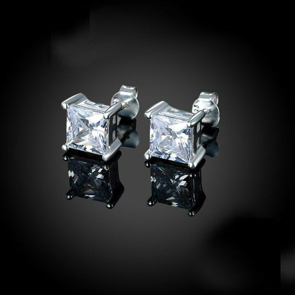 1.5ct Princess Cut VVS1D Diamond Solitaire Stud Earrings 14k White Gold Finish