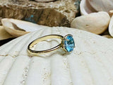 2.4ct Engagement Ring Round Cut Blue Topaz Solitaire Women 14k YellowGold Finish