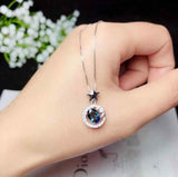 1.2ct Blue Sapphire Pendant Oval Cut Star Moon 14k White Gold Finish NO CHAIN