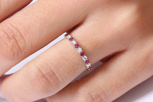 1ct Round Alternating Pink Ruby Diamond Half Eternity Band 14k YellowGold Finish