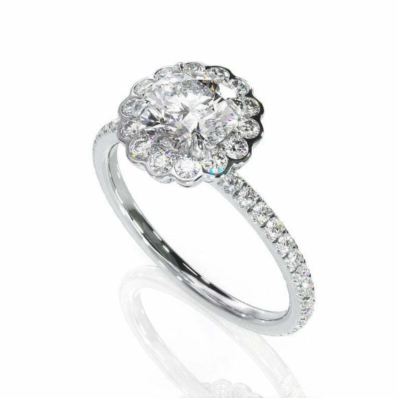 1.7ct Round Cut Diamond Halo Engagement Ring 14k White Gold Finish with Accents