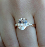 1.1ct Oval Cut Peach Morganite Pear Accent Engagement Ring 14k White Gold Finish