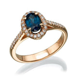 2ct Oval Cut Blue Sapphire Halo Solitaire with Accent Ring 14k Rose Gold Finish